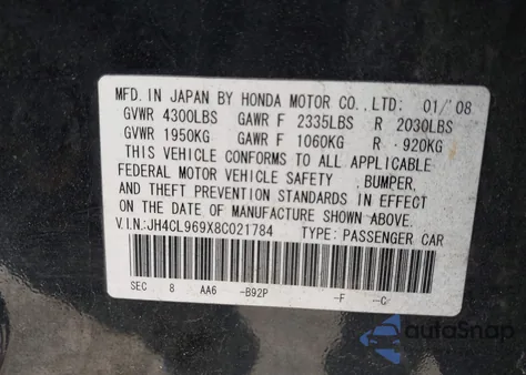 2008 Acura Tsx z USA, uszkodzony, nr VIN JH4CL969X8C021784